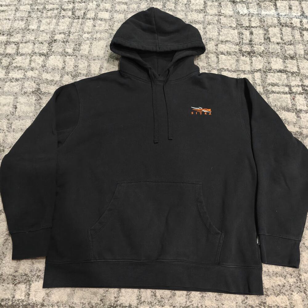 Sitka Gear Logo Pullover Hoodie Men's XL Black Fleece Kangaroo Pocket